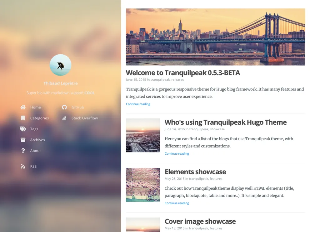 Hugo Tranquilpeak Theme screenshot