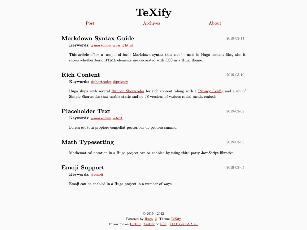 Hugo Theme Texify screenshot